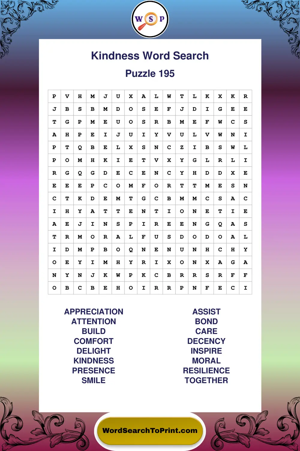 Kindness Word Search Puzzle 195