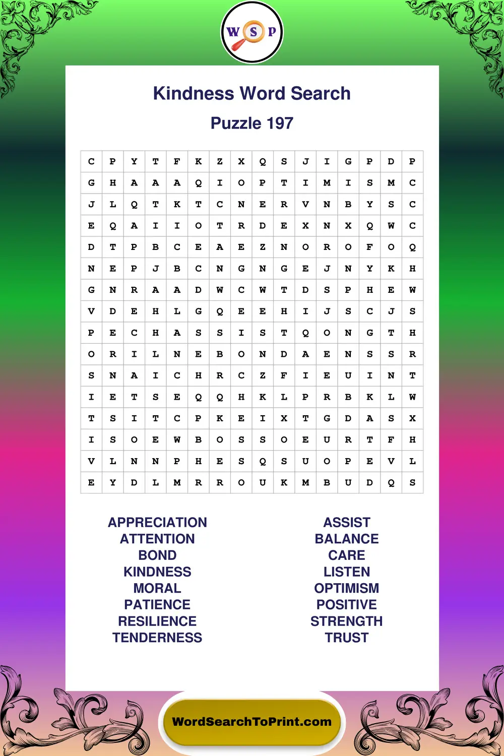 Kindness Word Search Puzzle 197