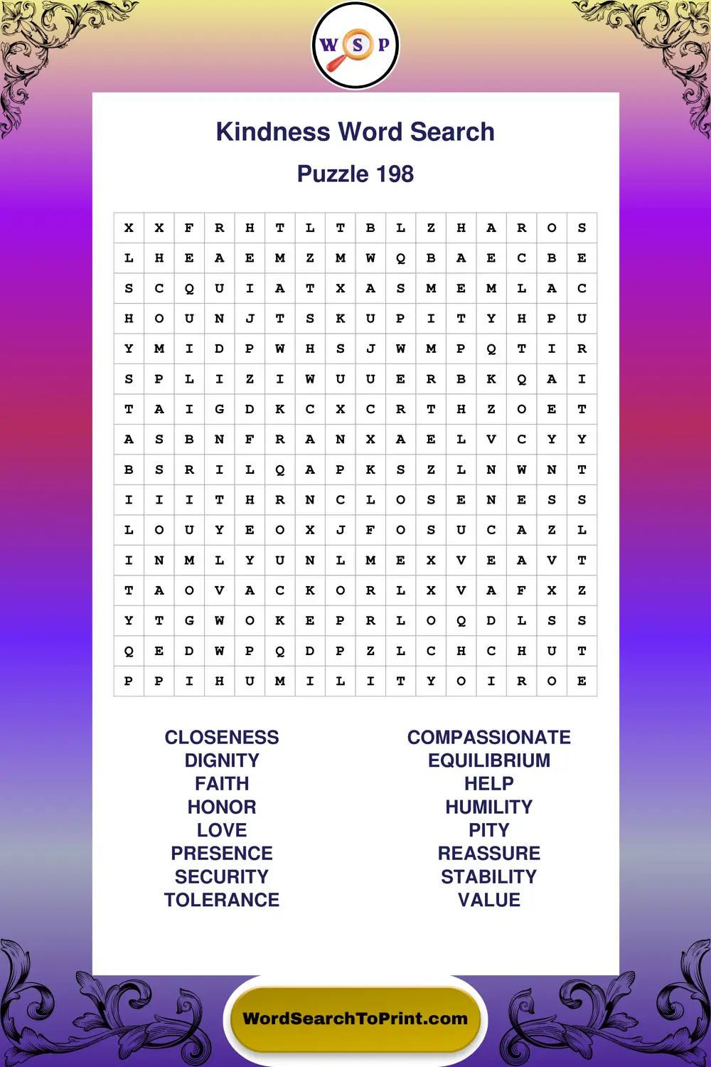 Kindness Word Search Puzzle 198