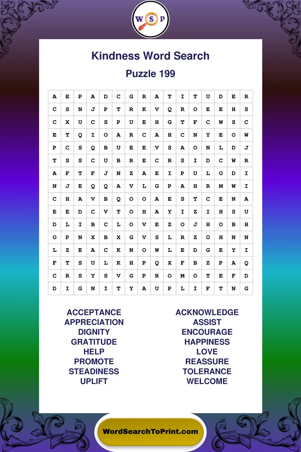 Kindness Word Search Puzzle 199