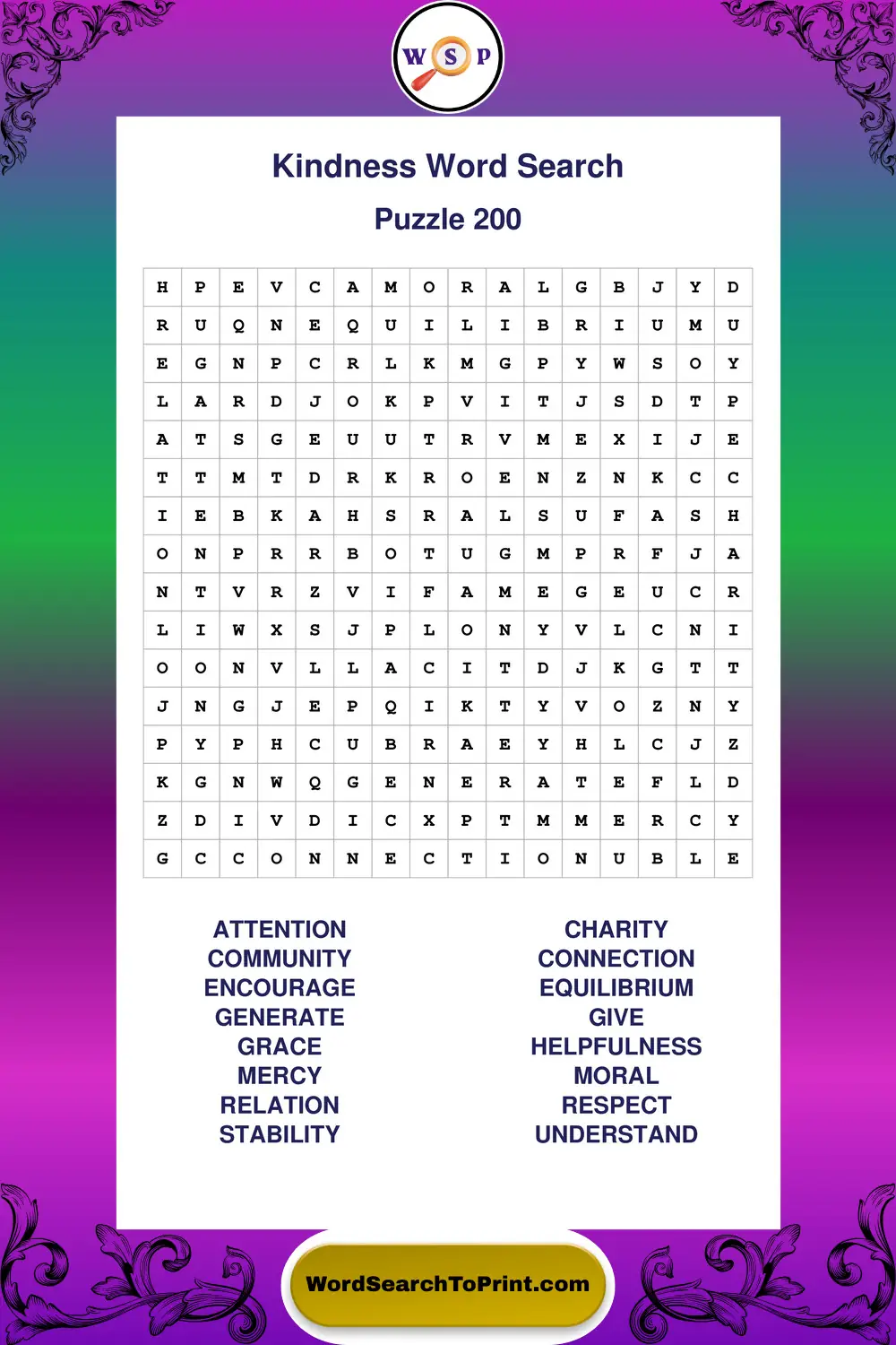 Kindness Word Search Puzzle 200