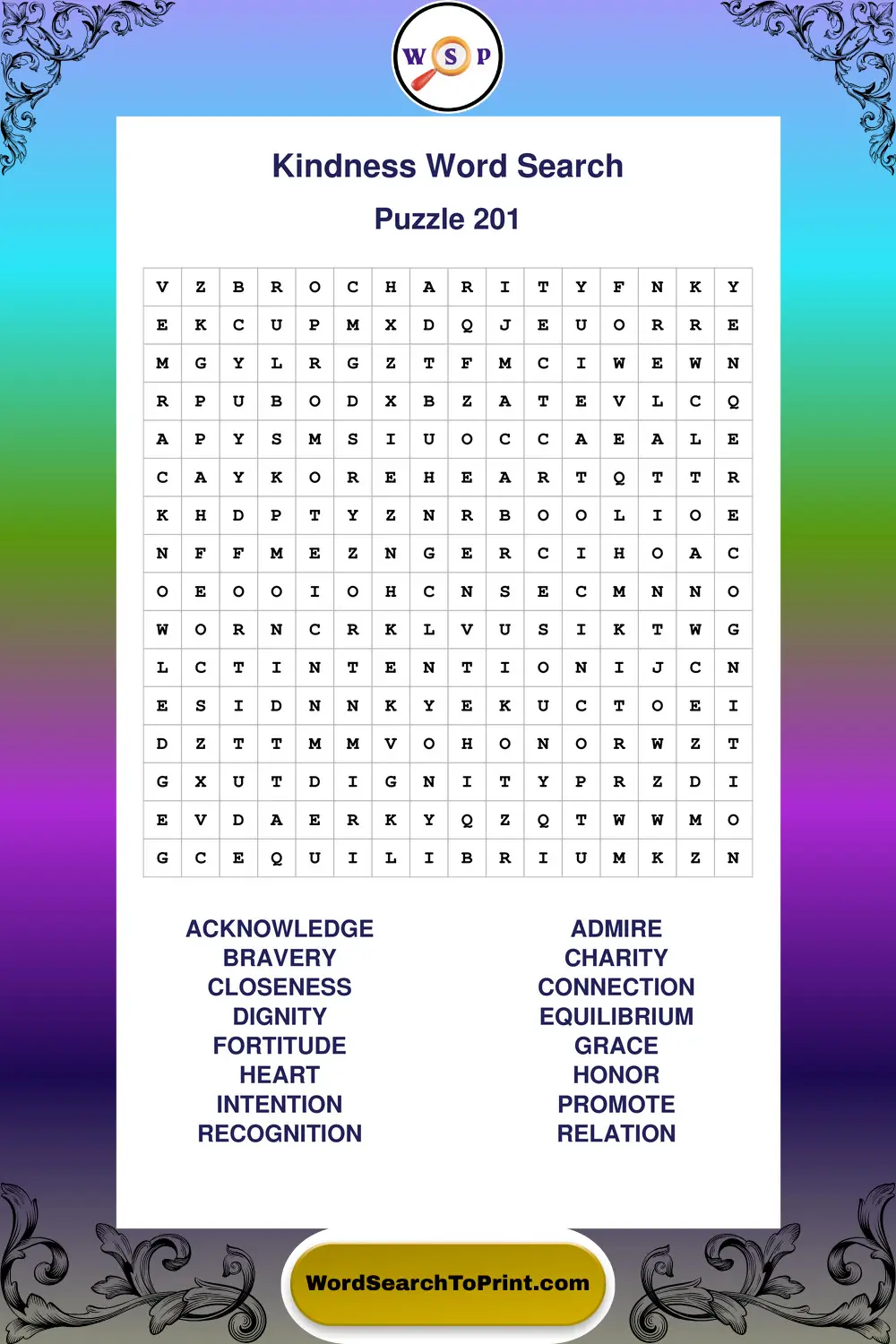 Kindness Word Search Puzzle 201