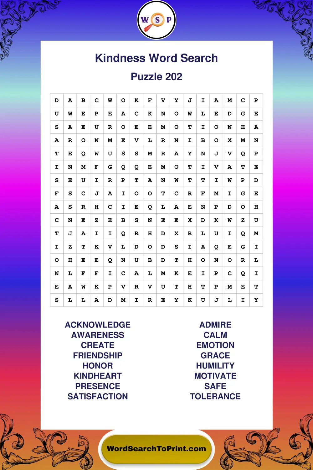 Kindness Word Search Puzzle 202
