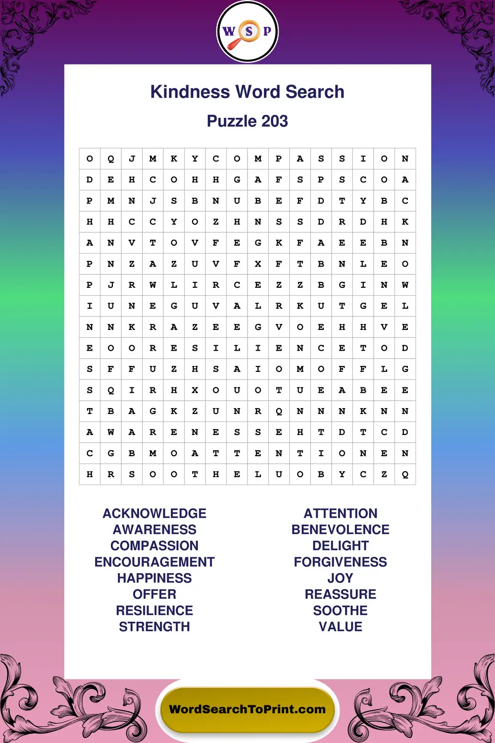 Kindness Word Search Puzzle 203
