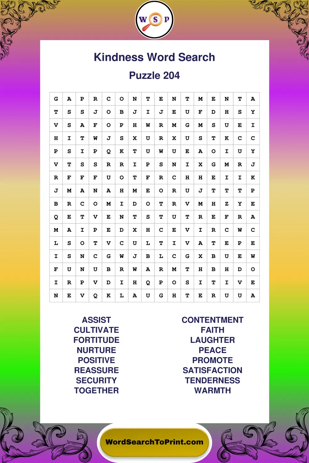 Kindness Word Search Puzzle 204
