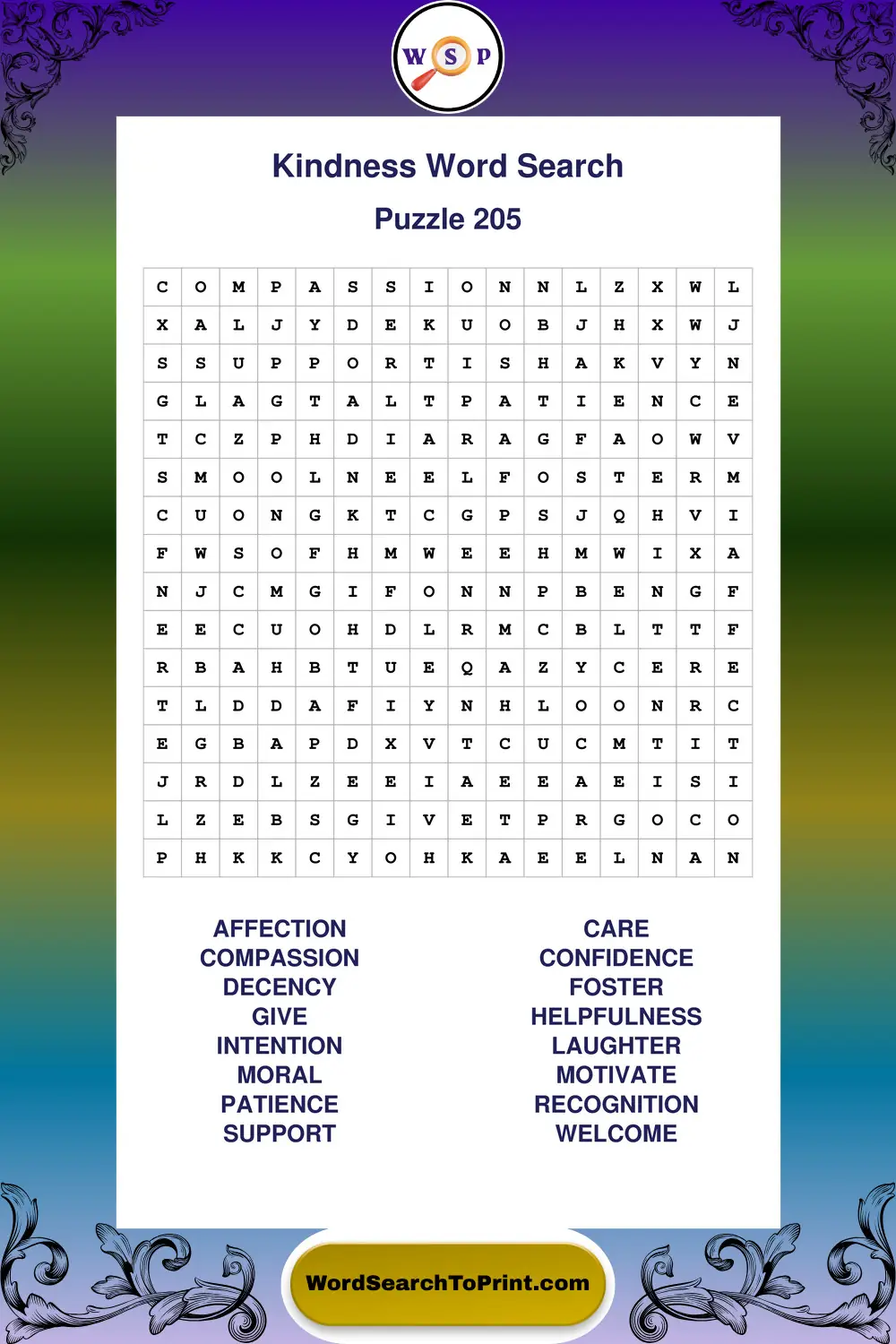 Kindness Word Search Puzzle 205