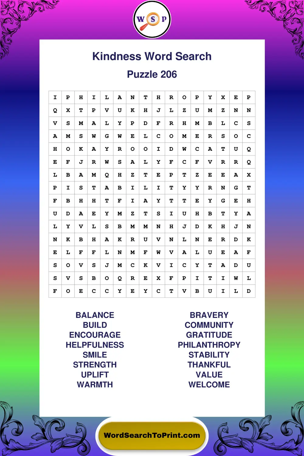 Kindness Word Search Puzzle 206