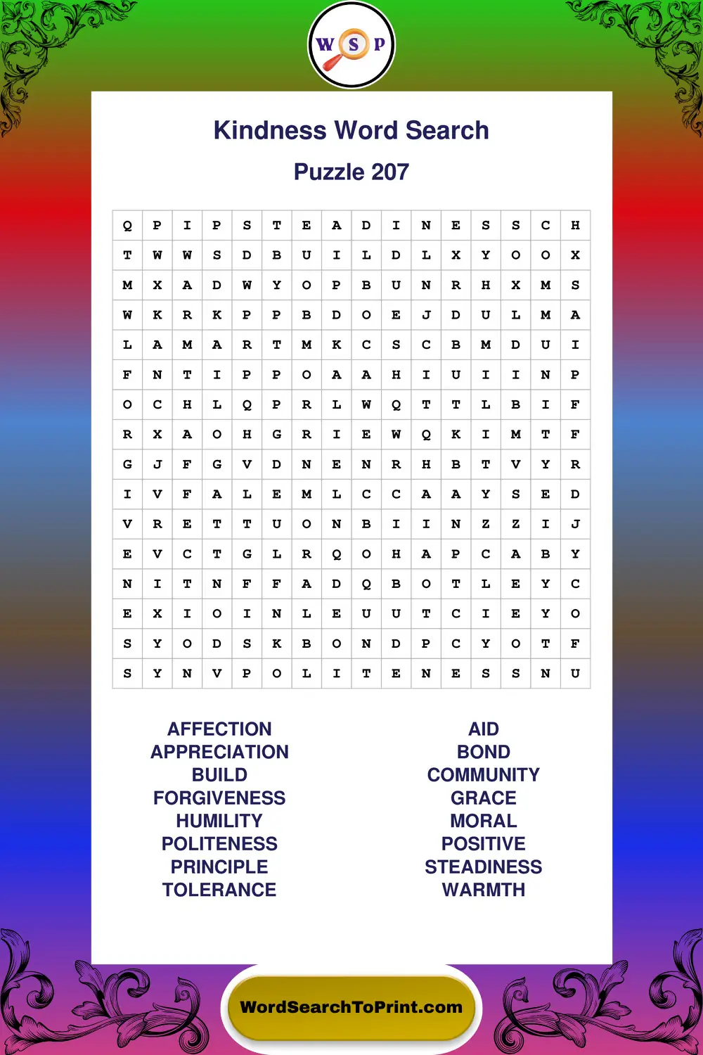 Kindness Word Search Puzzle 207