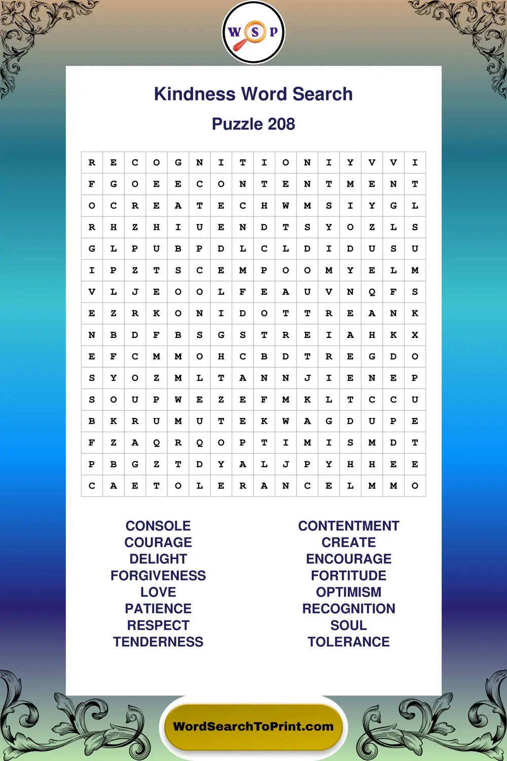 Kindness Word Search Puzzle 208