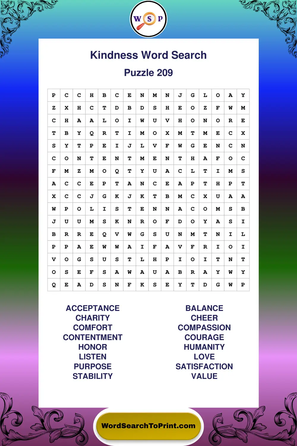 Kindness Word Search Puzzle 209
