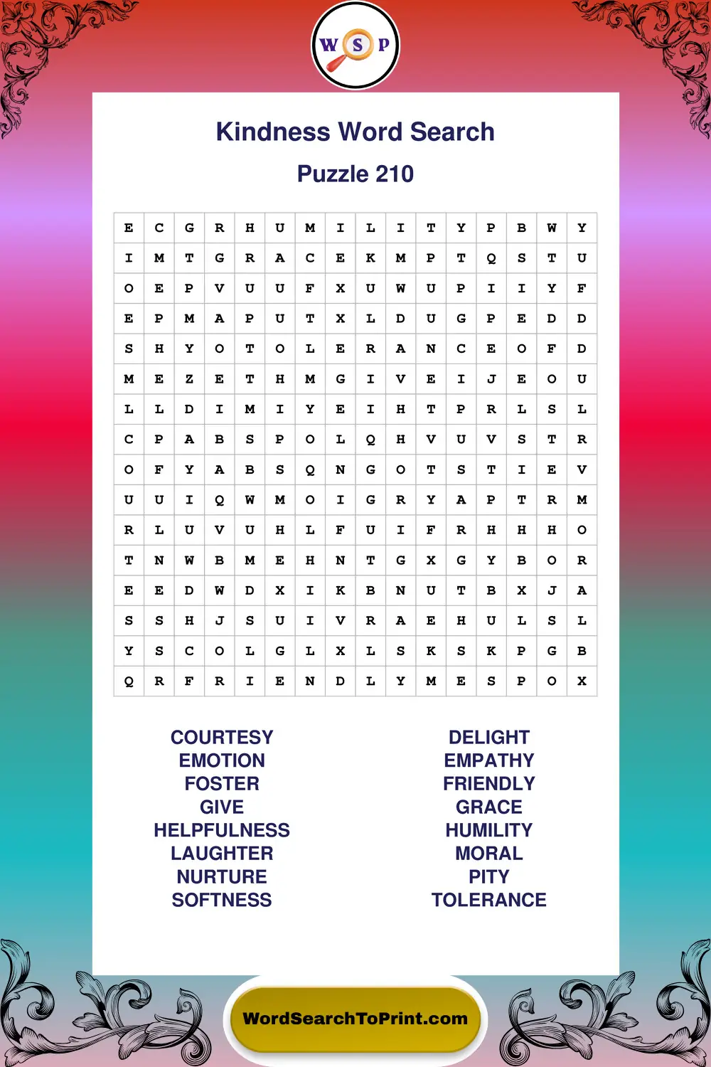 Kindness Word Search Puzzle 210