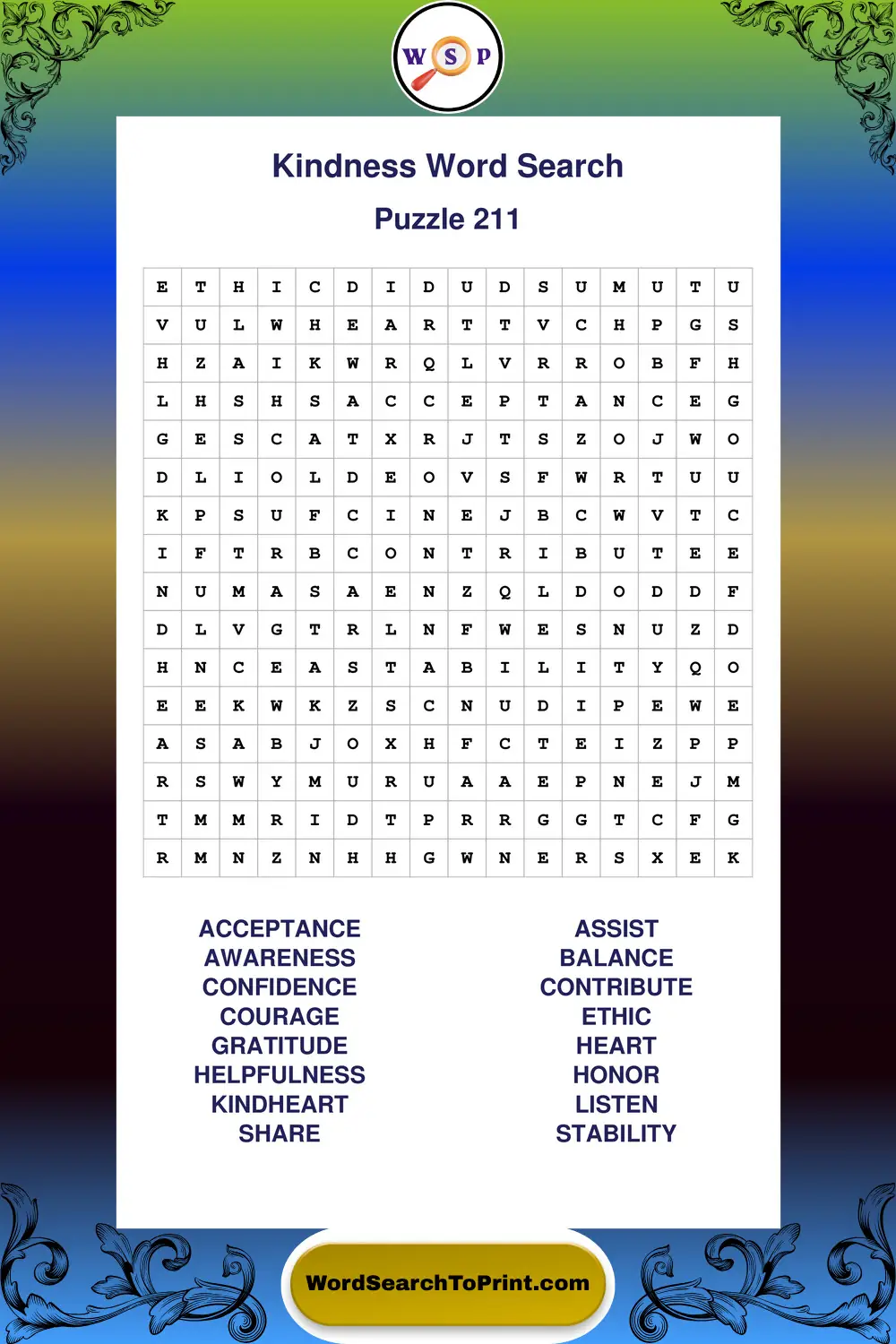 Kindness Word Search Puzzle 211