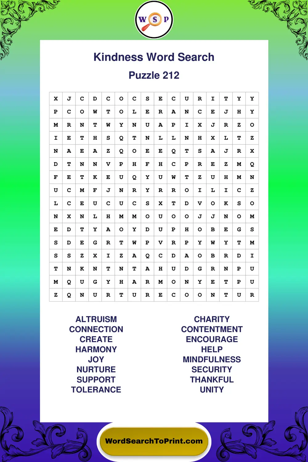 Kindness Word Search Puzzle 212