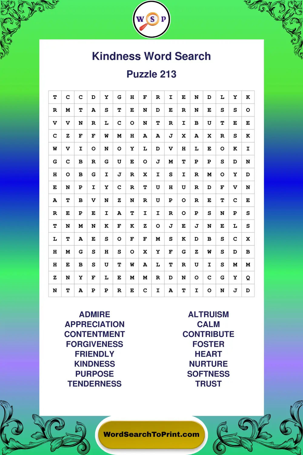 Kindness Word Search Puzzle 213