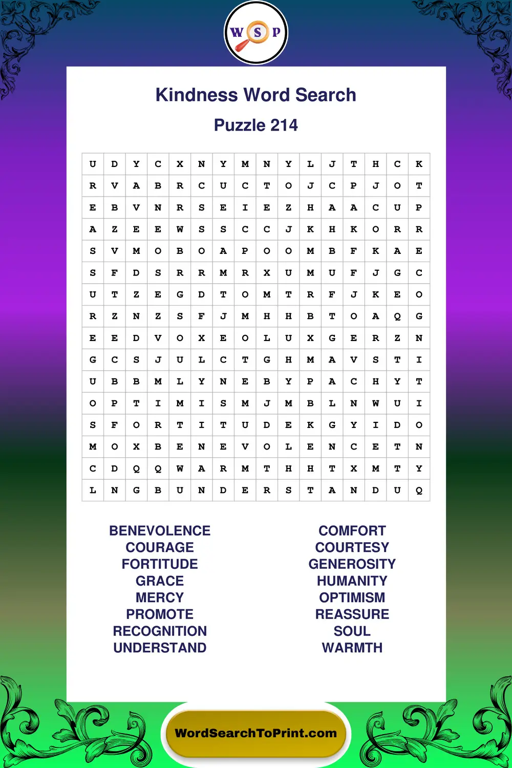 Kindness Word Search Puzzle 214
