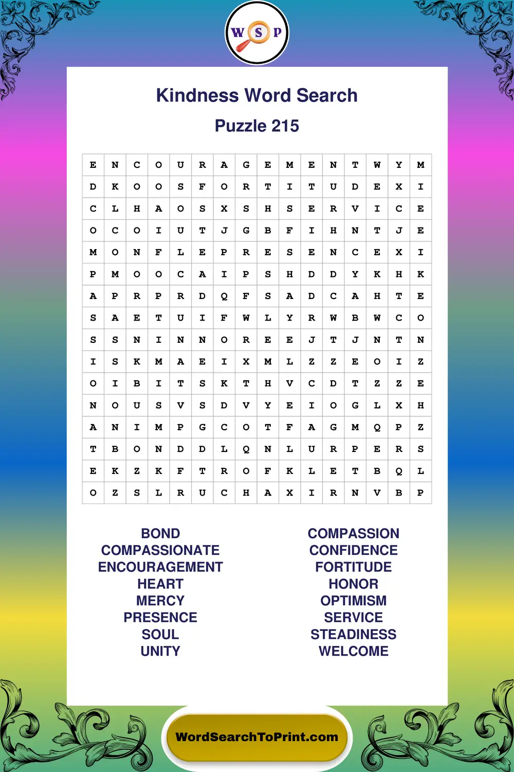 Kindness Word Search Puzzle 215
