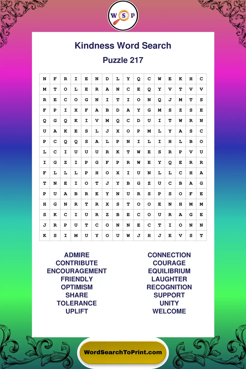 Kindness Word Search Puzzle 217