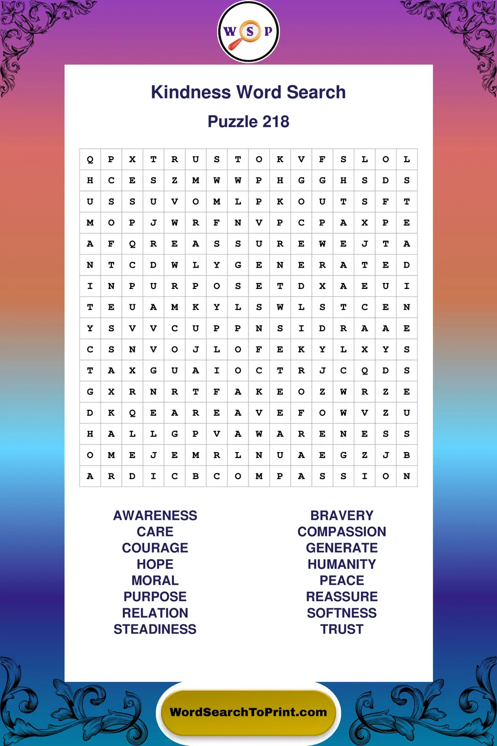 Kindness Word Search Puzzle 218