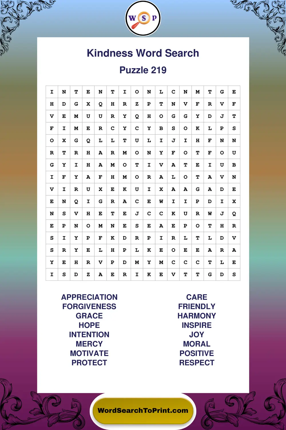 Kindness Word Search Puzzle 219