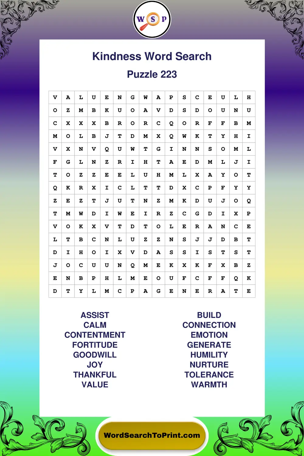 Kindness Word Search Puzzle 223