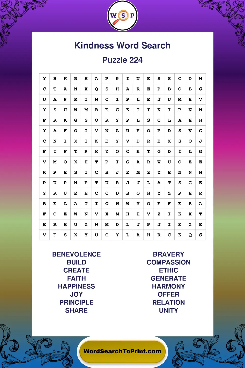 Kindness Word Search Puzzle 224