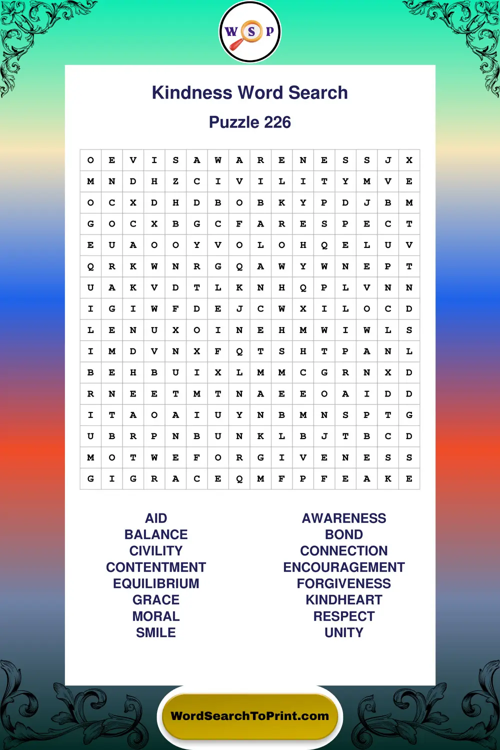 Kindness Word Search Puzzle 226