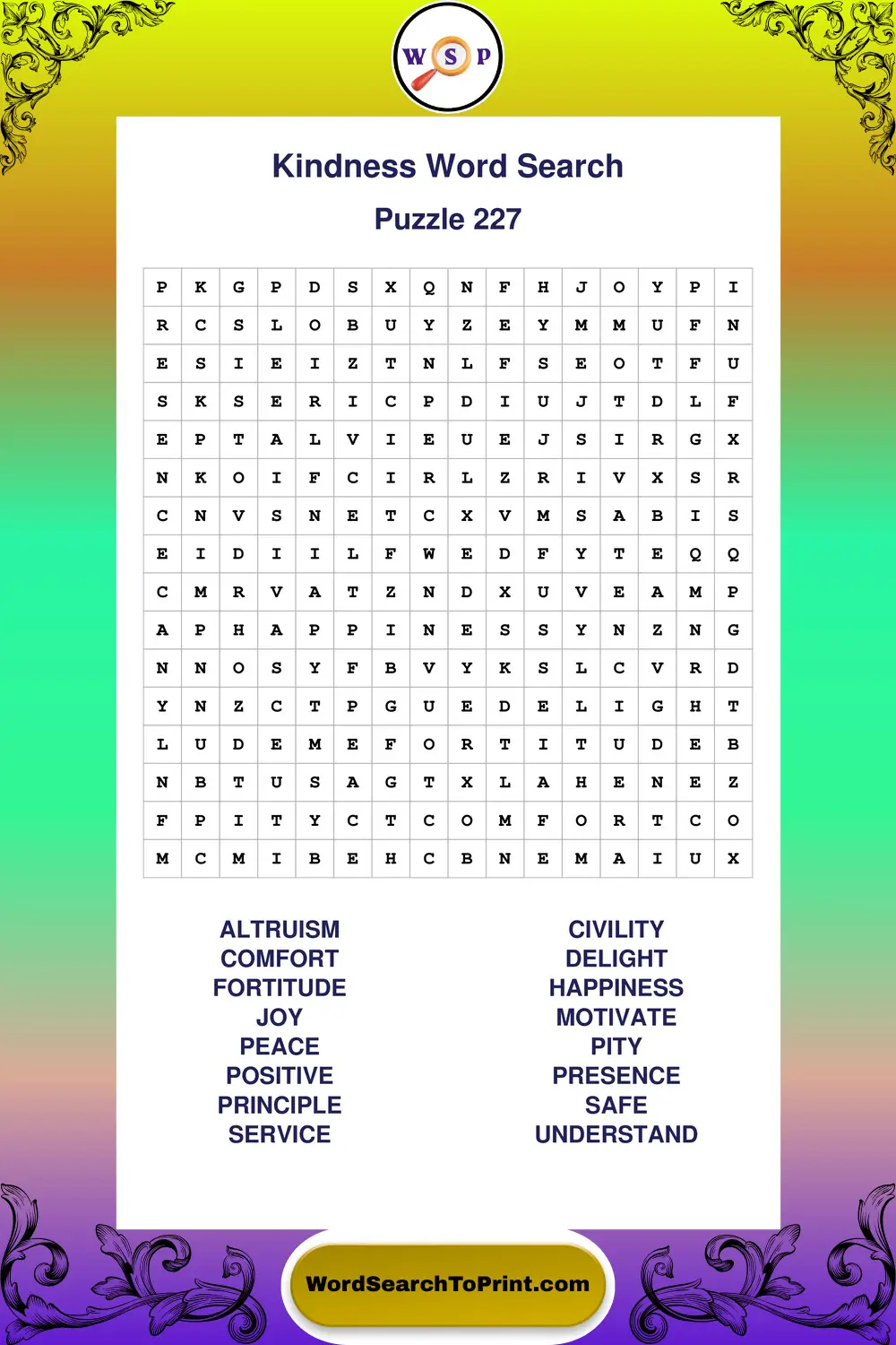 Kindness Word Search Puzzle 227