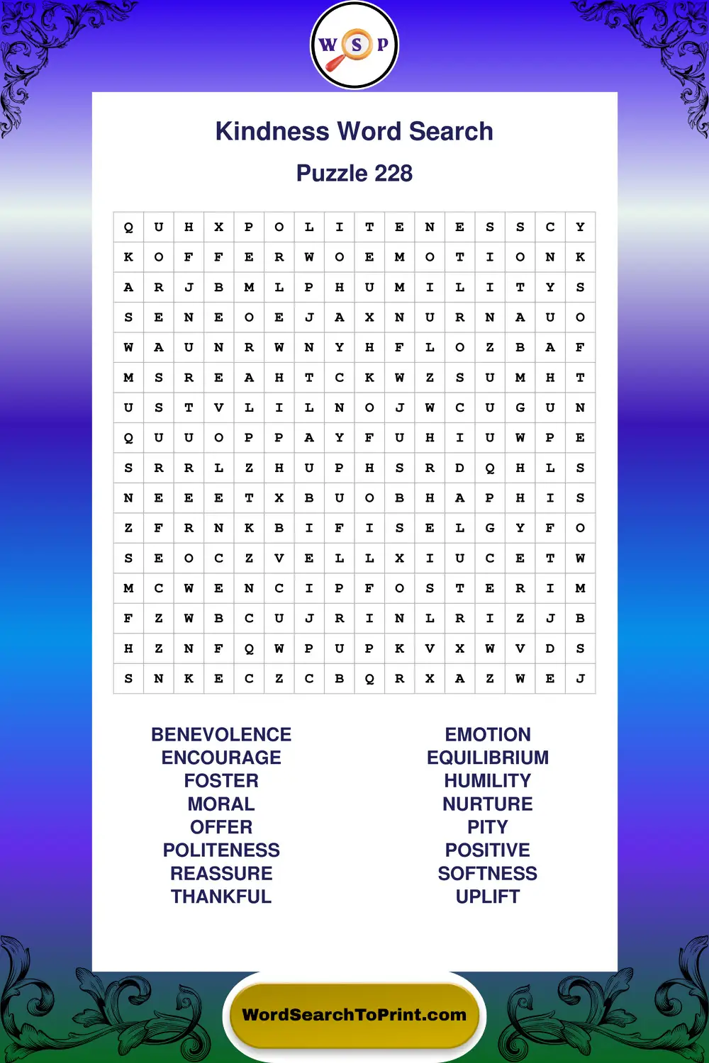 Kindness Word Search Puzzle 228