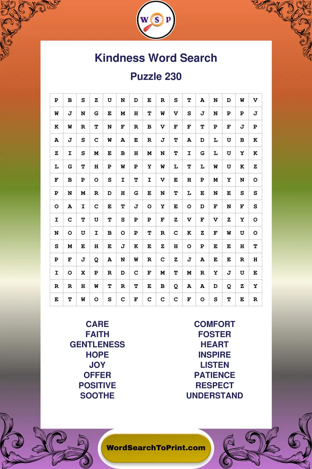 Kindness Word Search Puzzle 230