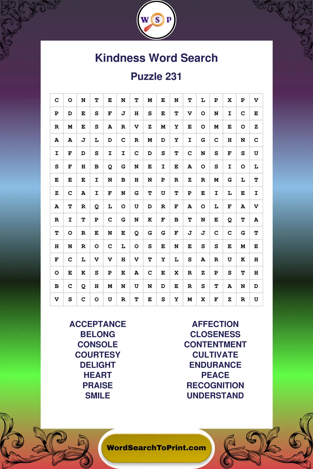 Kindness Word Search Puzzle 231