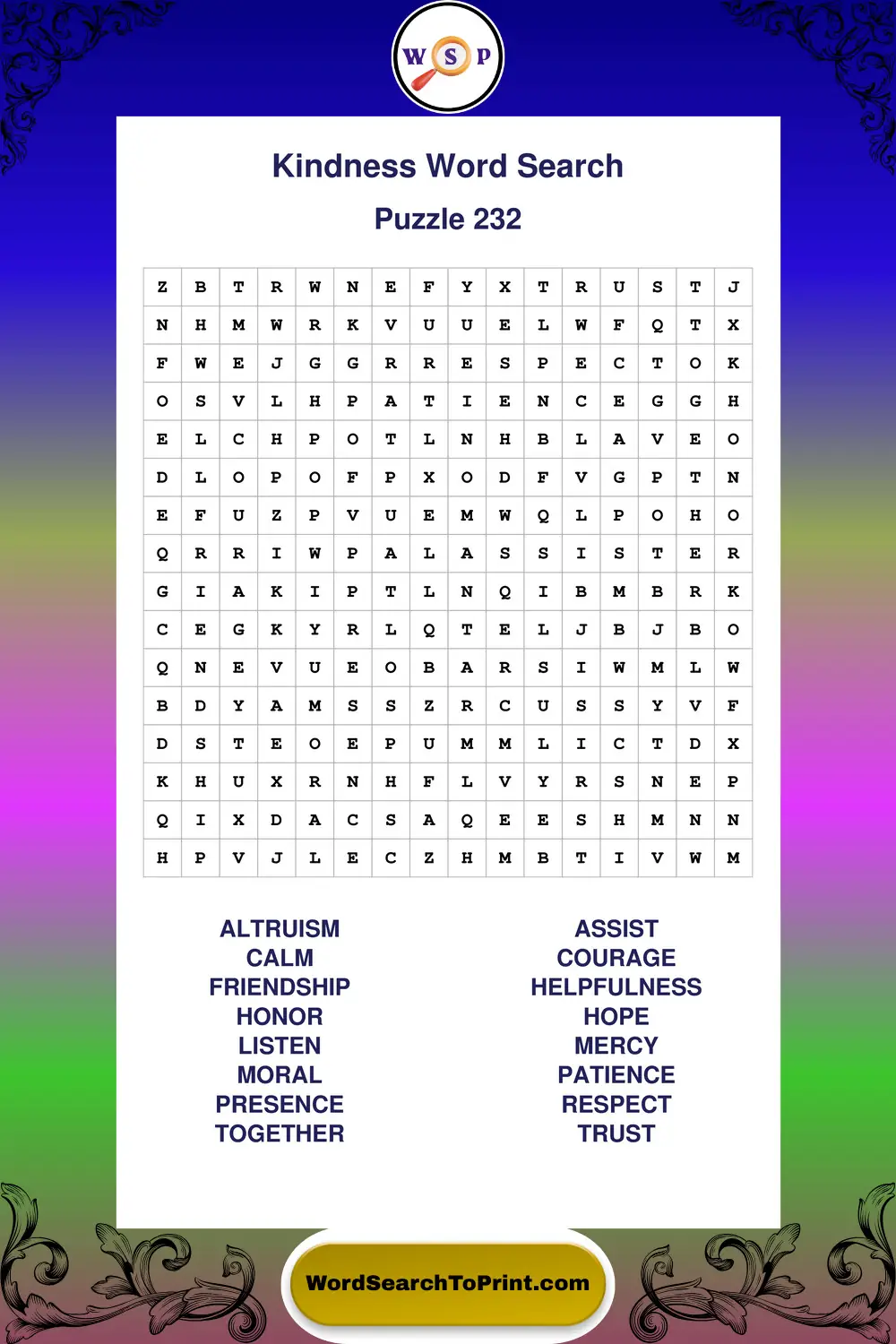 Kindness Word Search Puzzle 232