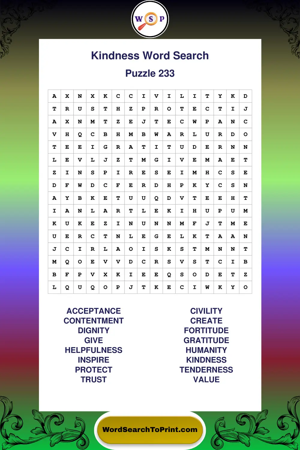 Kindness Word Search Puzzle 233