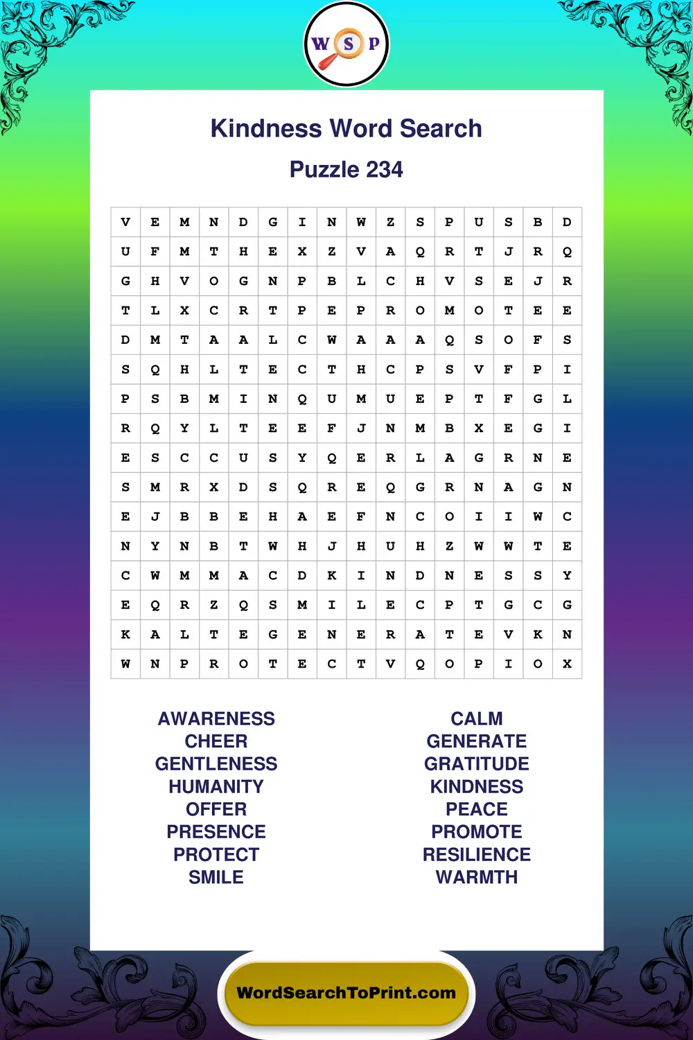 Kindness Word Search Puzzle 234