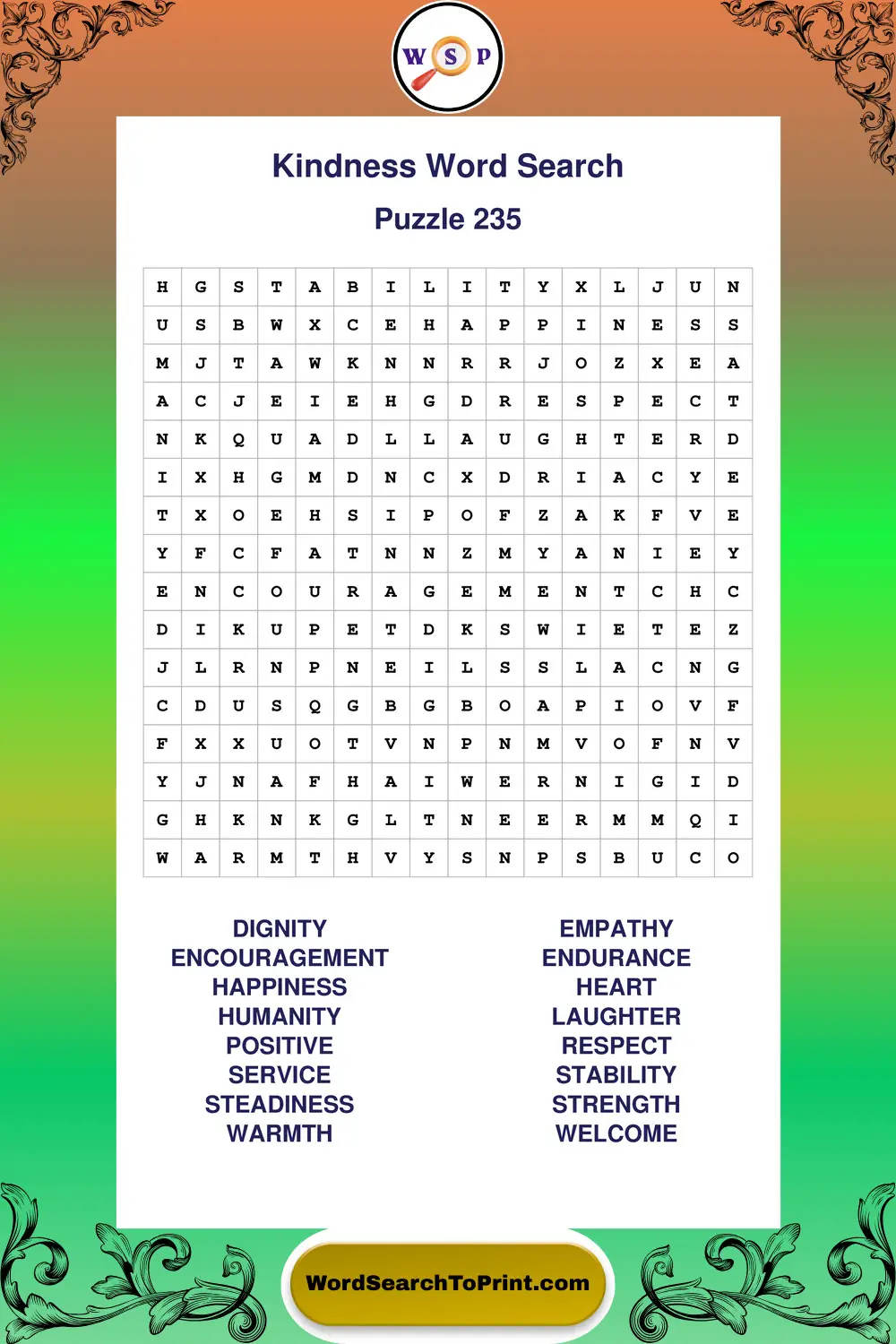 Kindness Word Search Puzzle 235