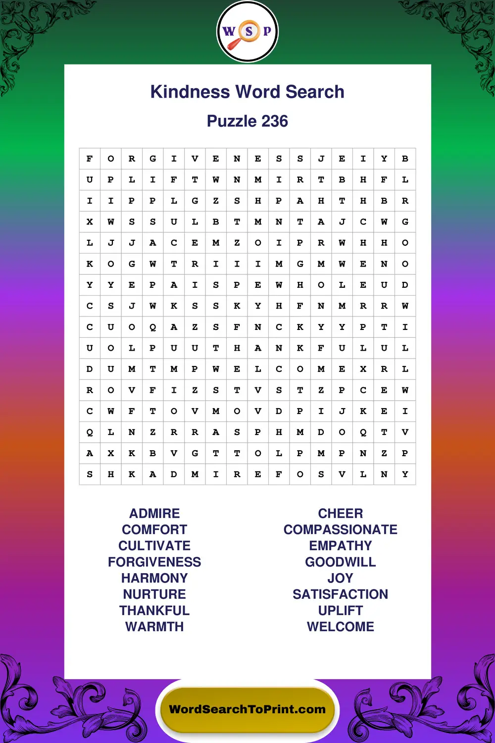 Kindness Word Search Puzzle 236