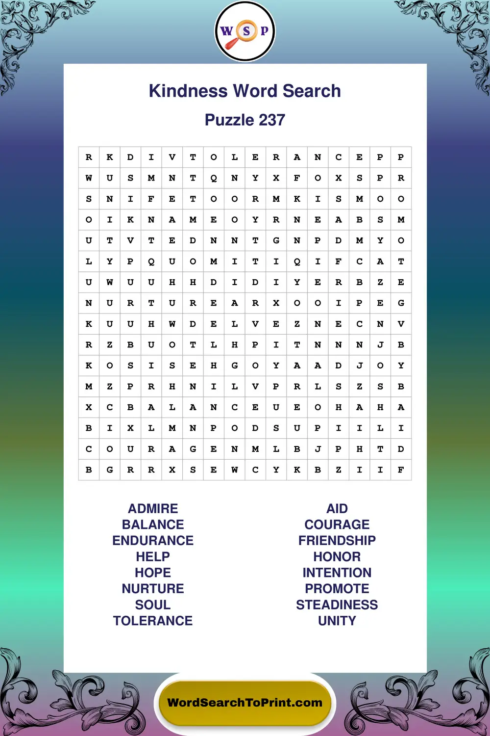 Kindness Word Search Puzzle 237