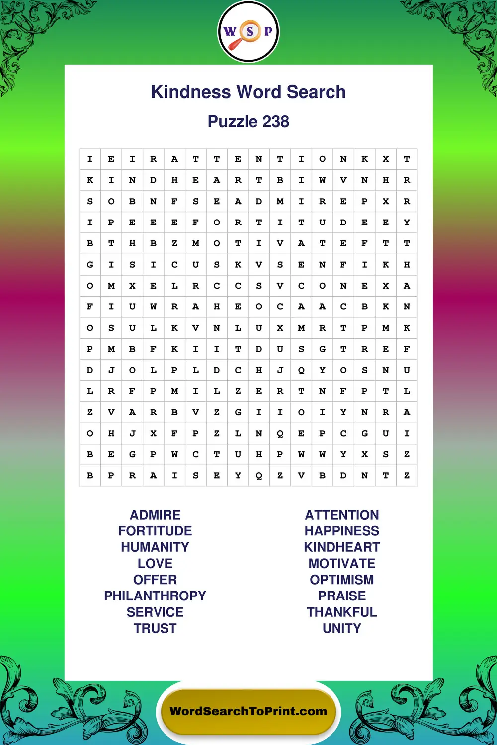 Kindness Word Search Puzzle 238