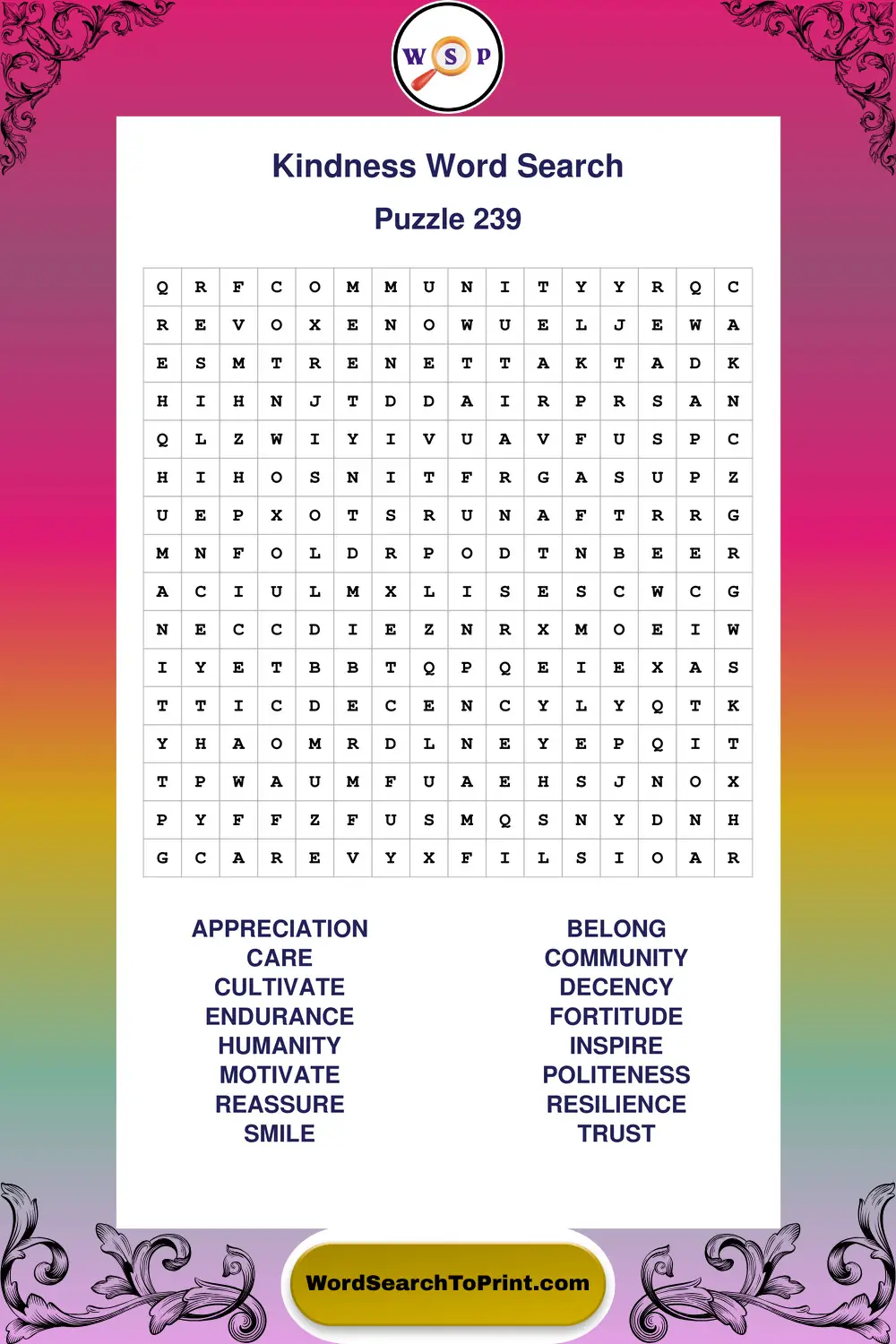 Kindness Word Search Puzzle 239