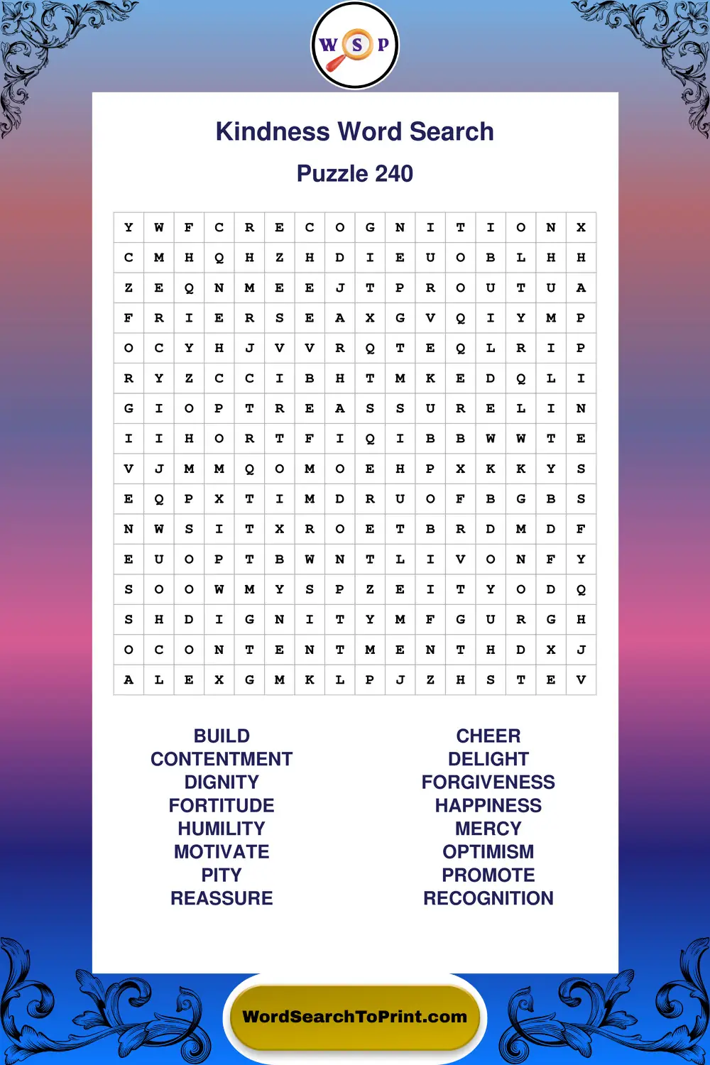 Kindness Word Search Puzzle 240
