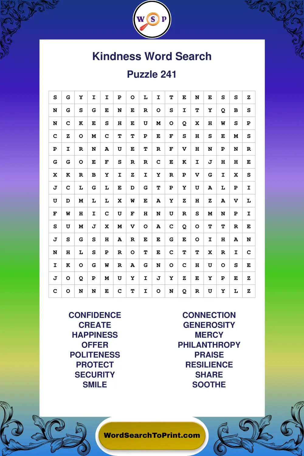 Kindness Word Search Puzzle 241