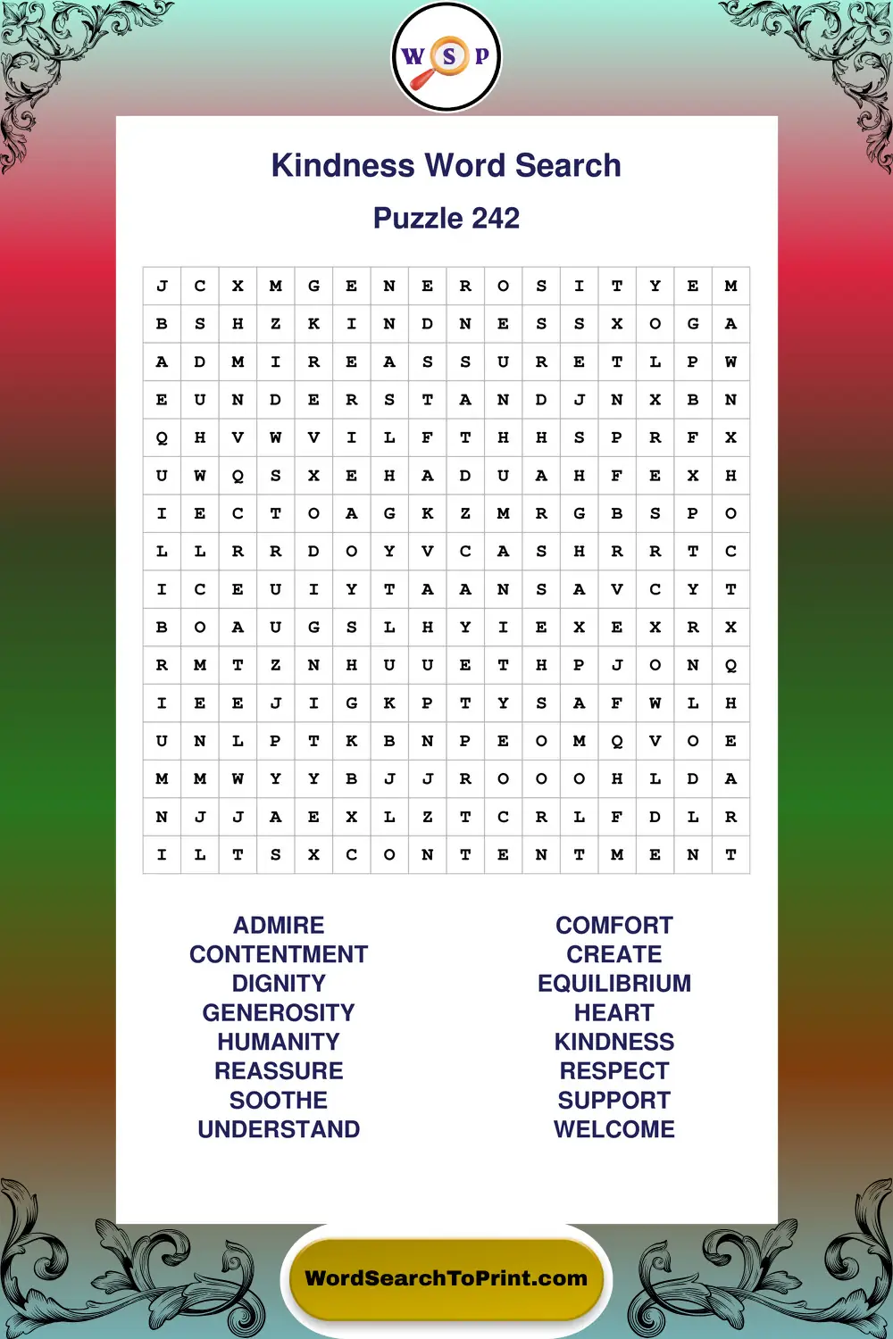 Kindness Word Search Puzzle 242