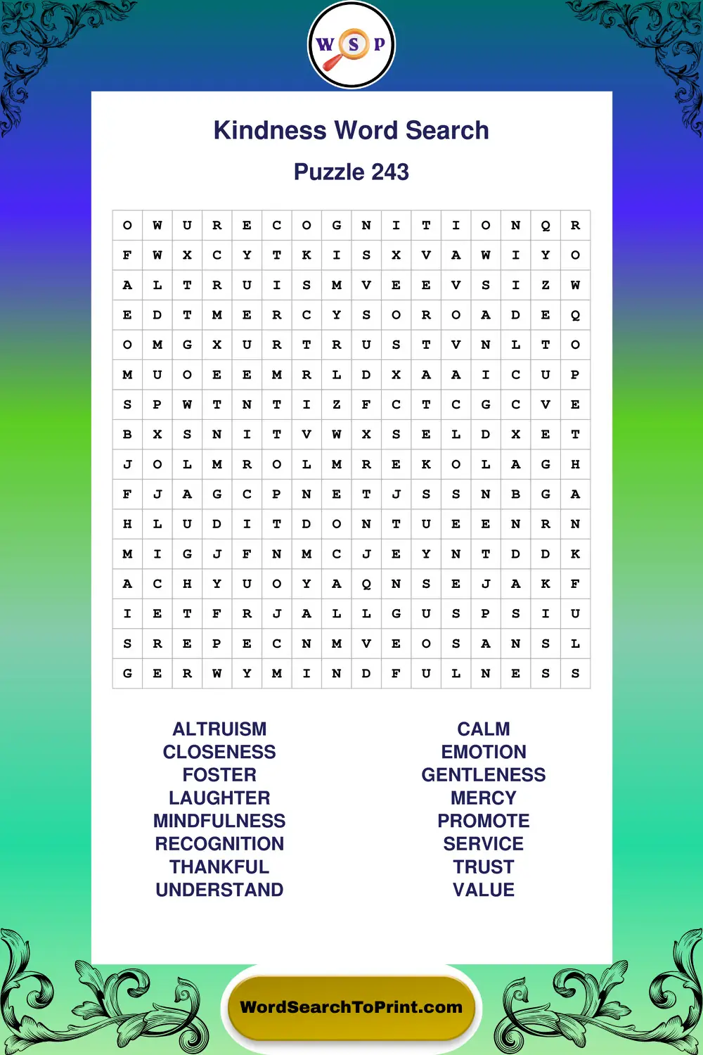 Kindness Word Search Puzzle 243