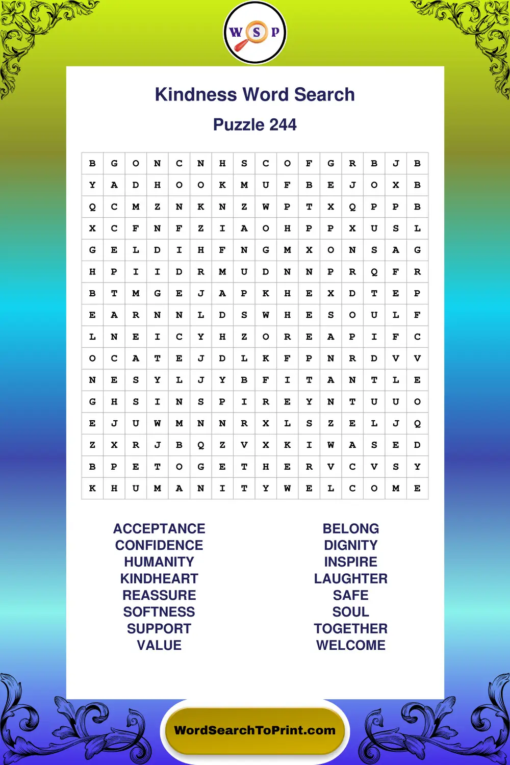 Kindness Word Search Puzzle 244