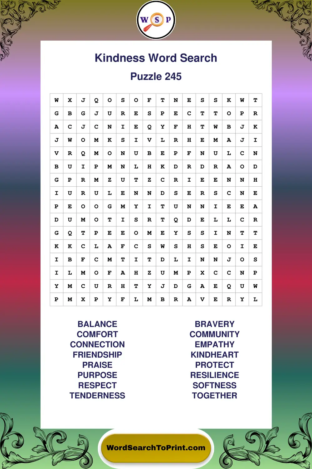 Kindness Word Search Puzzle 245