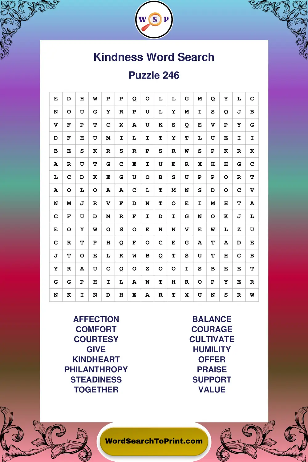Kindness Word Search Puzzle 246