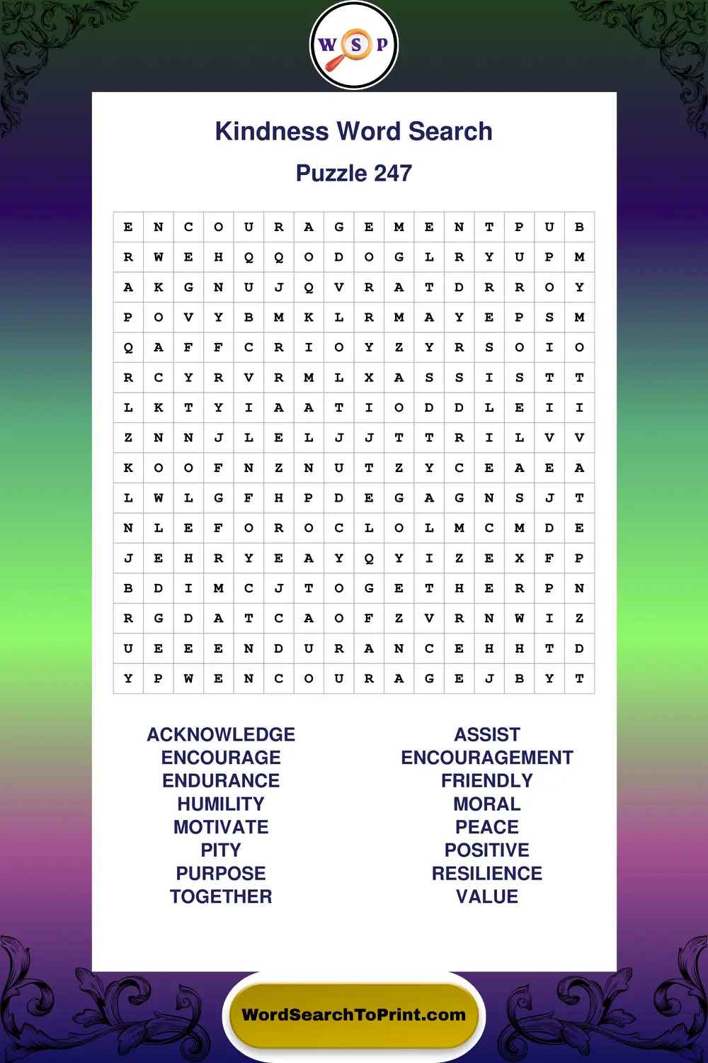Kindness Word Search Puzzle 247