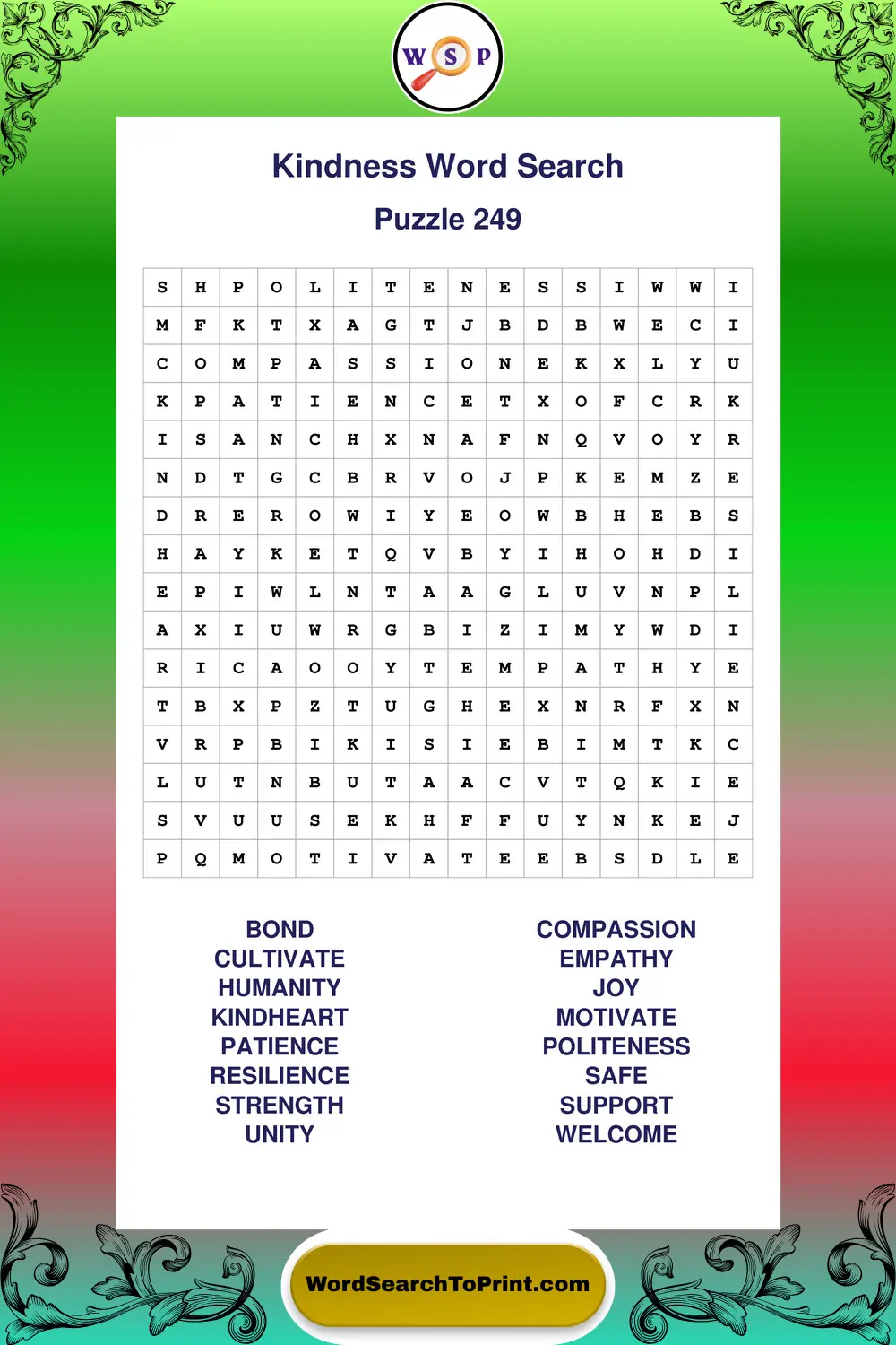 Kindness Word Search Puzzle 249