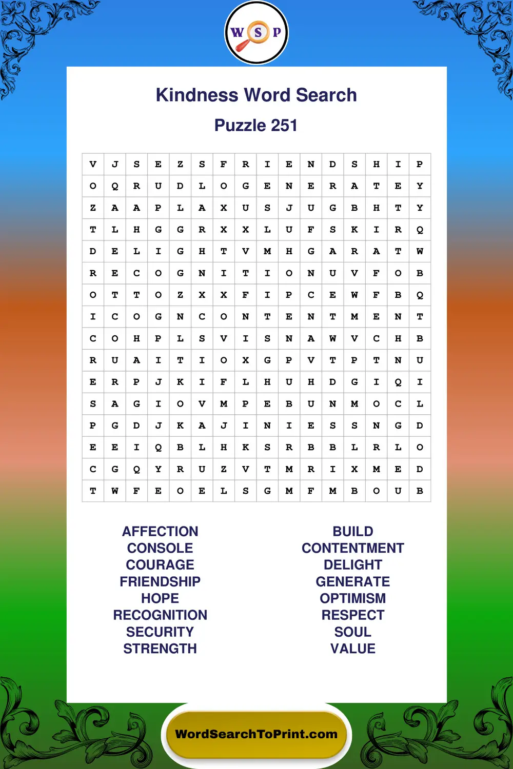 Kindness Word Search Puzzle 251