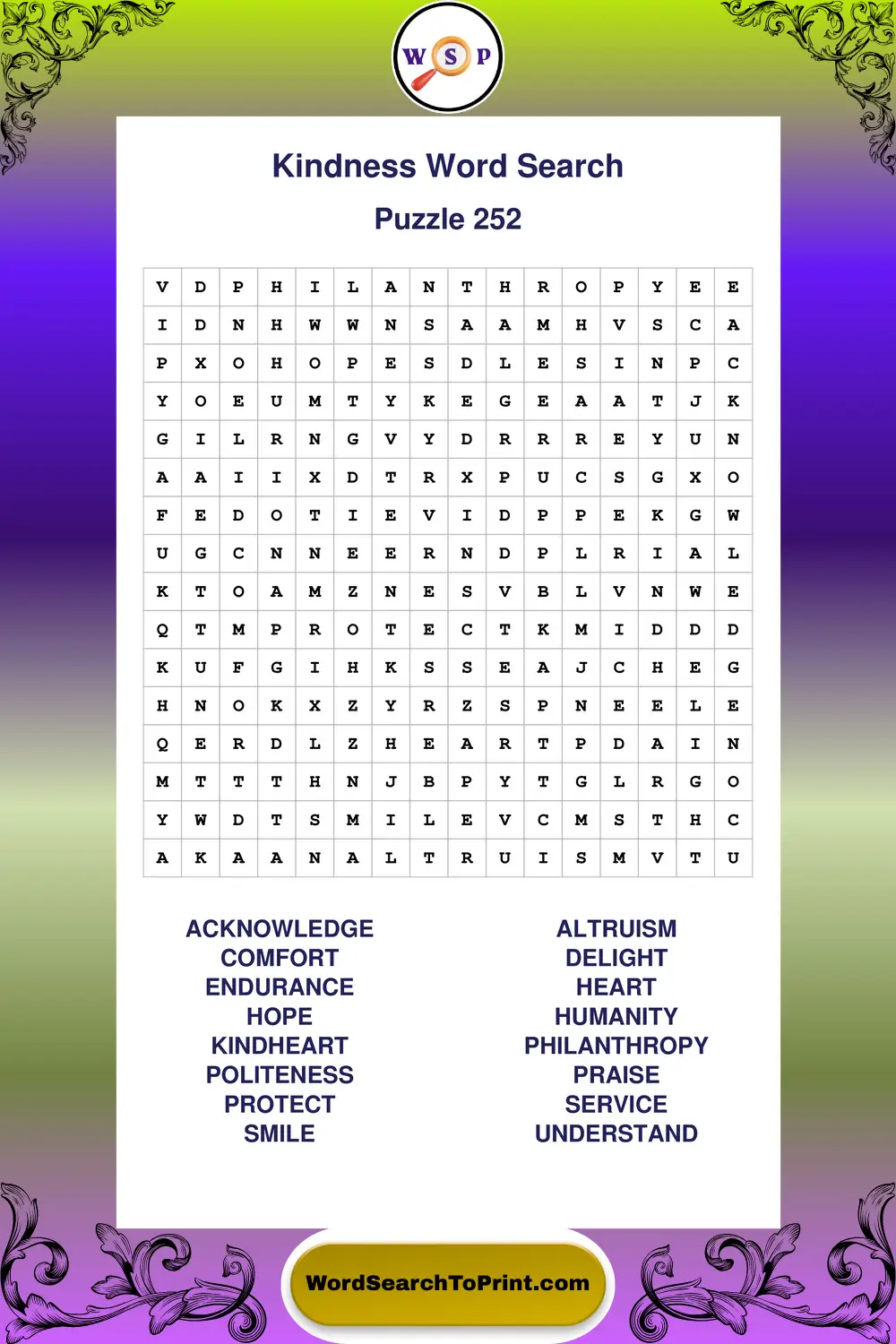Kindness Word Search Puzzle 252