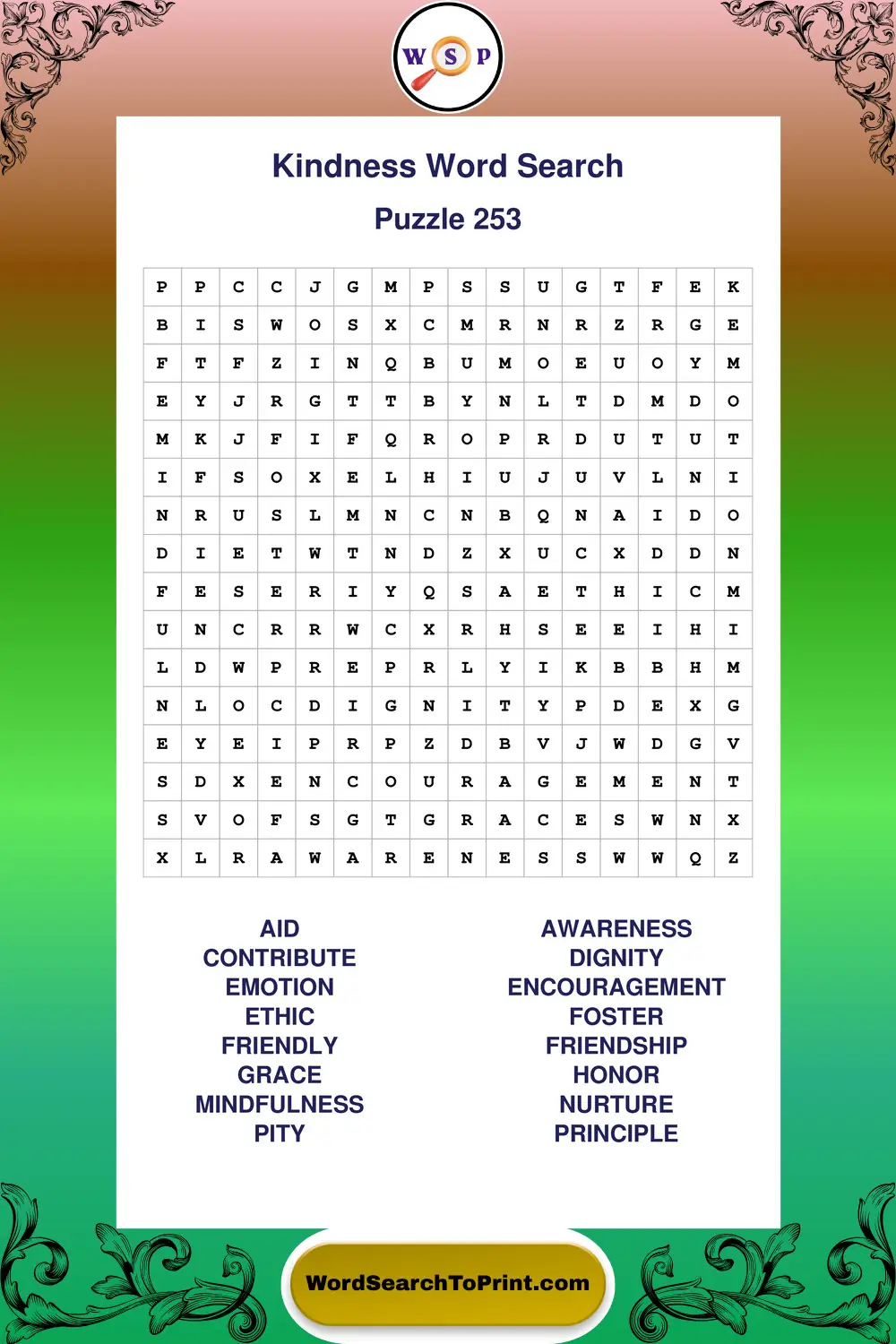 Kindness Word Search Puzzle 253